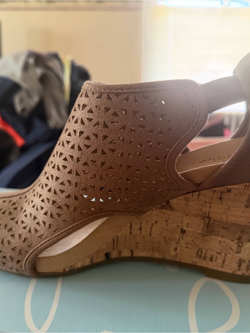 Life Stride Brown Laser-Cut Wedge Sandals
